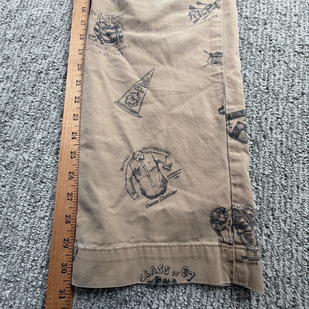 Polo Ralph Lauren Chino Pants Mens 38x32* Tan All Over Collegiate Print Stretch - Picture 7 of 8